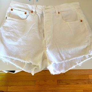 Levi high rise 501 white denim shorts